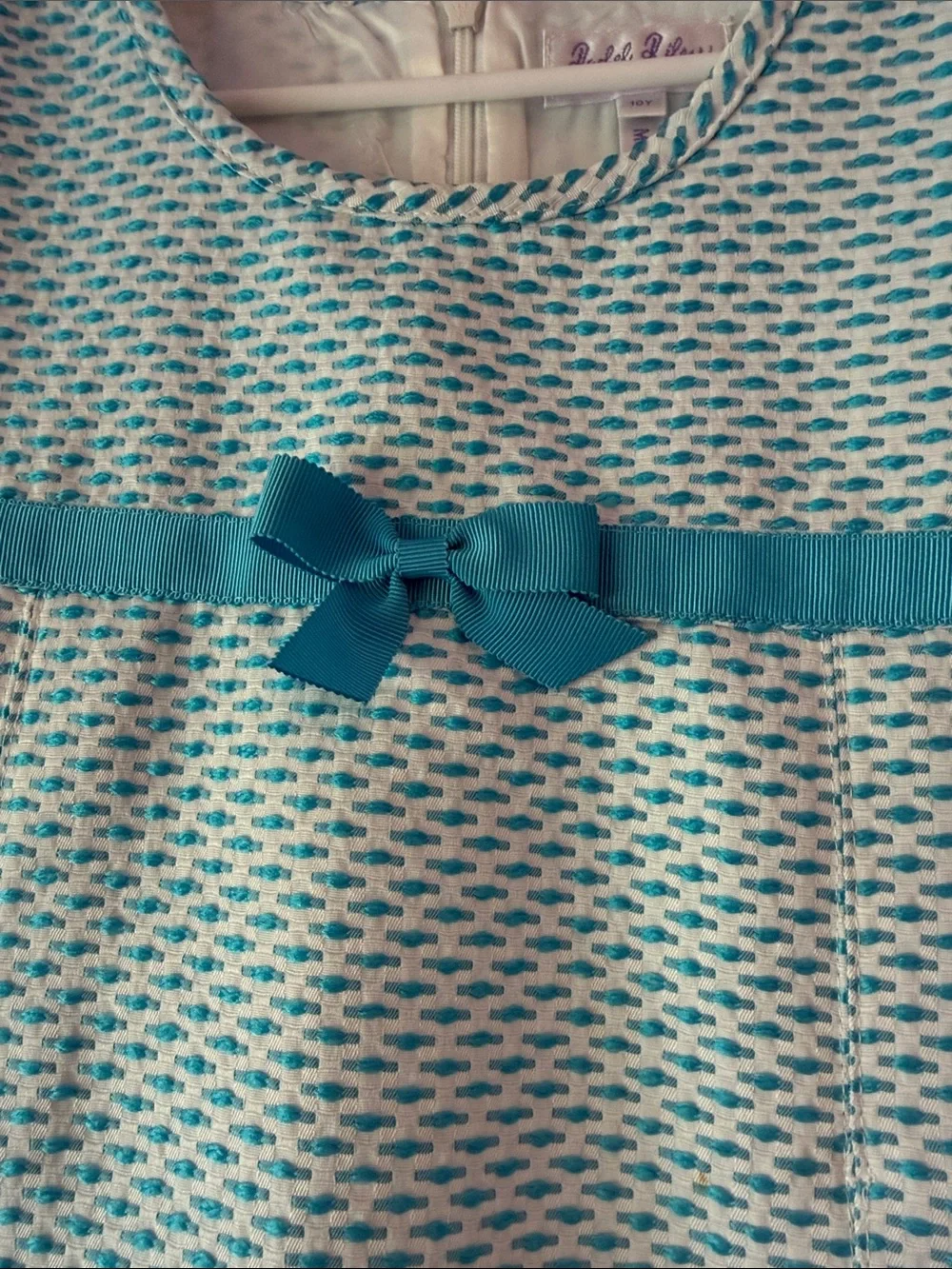 Rachel Riley Aqua Bow Kids Party Dress  - Short Sleeve